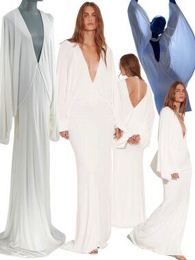 🆕 RAT & BOA 🧿 NWOT Renee Draped V-Neck Jersey Maxi Dress, White - Sx L